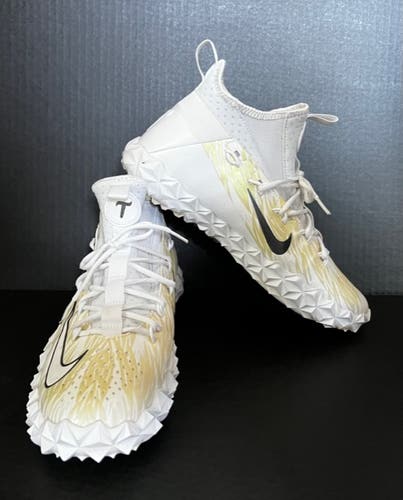 White Used Turf Cleats Nike Mid Top Alpha Huarache 6 Elite Turf Shoes
