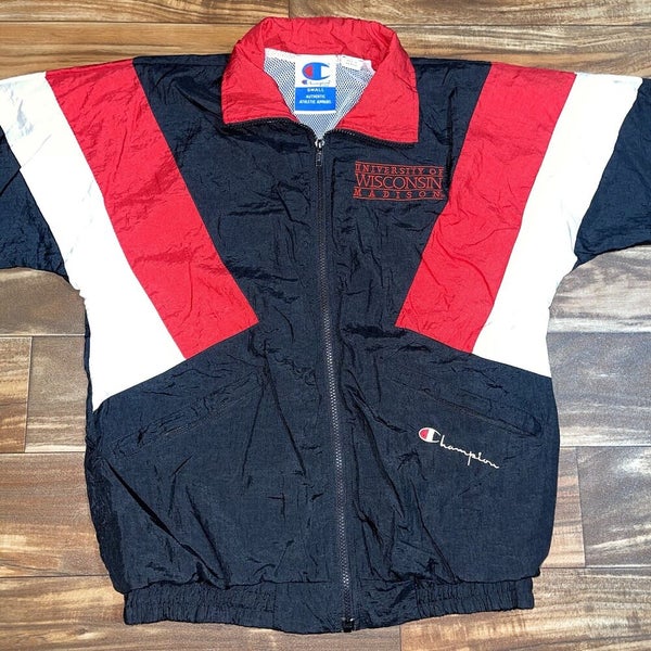 Vintage Champion V-Neck Pullover Windbreaker Jacket Men's S~Black/Red