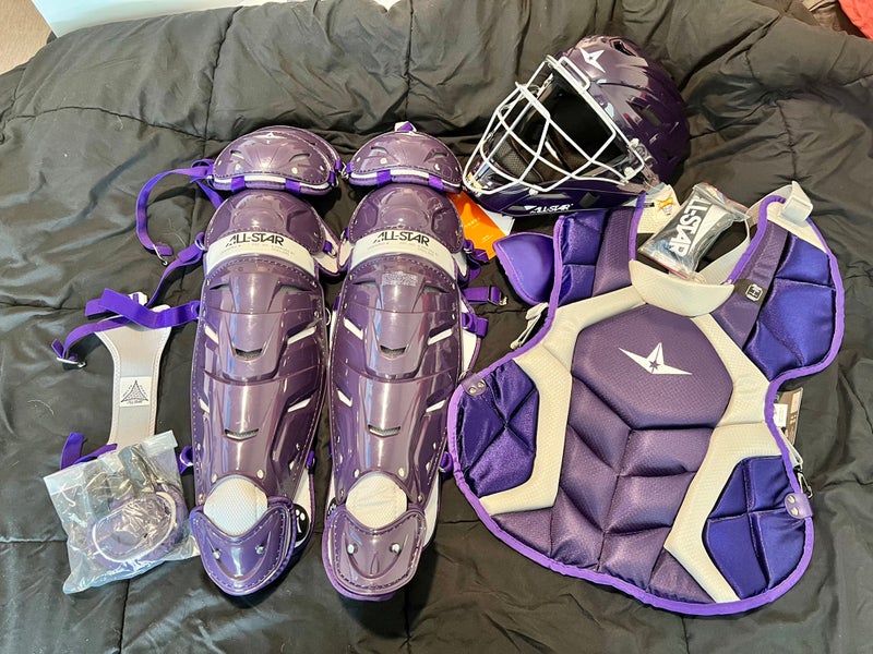 All-Star System7 NOCSAE Certified Adult Pro Baseball Catcher's Kit (Purple)