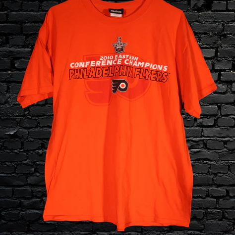 PHILADELPHIA FLYERS 2010 EASTER CONFERENCE CHAMPIONS REEBOK T-SHIRT SIZE ADULT LARGE
