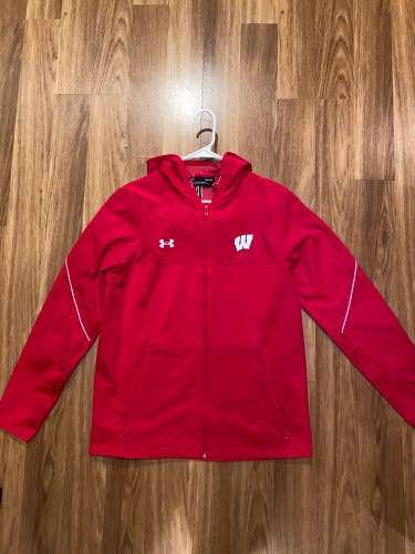 New Wisconsin Badgers Hockey Team Issued Under Armour Full Zip Hoodie Men’s Large Red