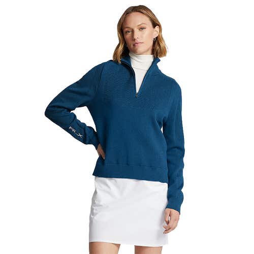 RLX Ralph Lauren Wool-Blended 1/2 Zip Mock Indigo Blue Womens Golf Sweater