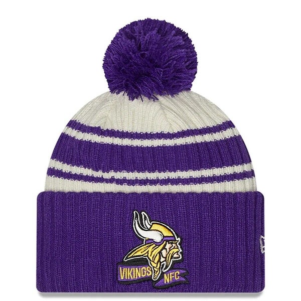 Minnesota Vikings New Era 2022 NFL Stripe Pom Knit Winter Hat Football Skol  | SidelineSwap