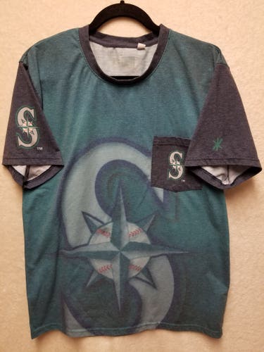 Vintage MLB Seattle Mariners Men's Size L Teal/Blue Giant Logo Pocket T Shirt