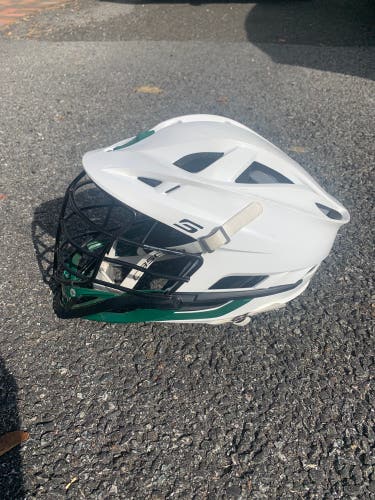 Cascade S Lacrosse Helmet - White with black mask and green chin ($299 Retail)