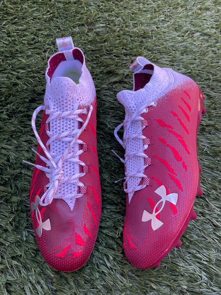 Men s Size 15 Under Armour Spotlight Lux MC White Maroon Football Cleats SidelineSwap Buy and Sell on SidelineSwap