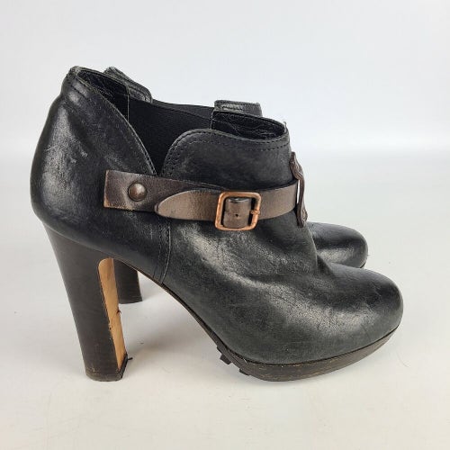 Ugg Alessia Black Leather Handmade Italy High Heel Bootie Shoes Ankle Boots 7.5