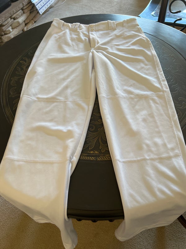 White Used Large Rawlings Knicker Game Pants with Royal Blue