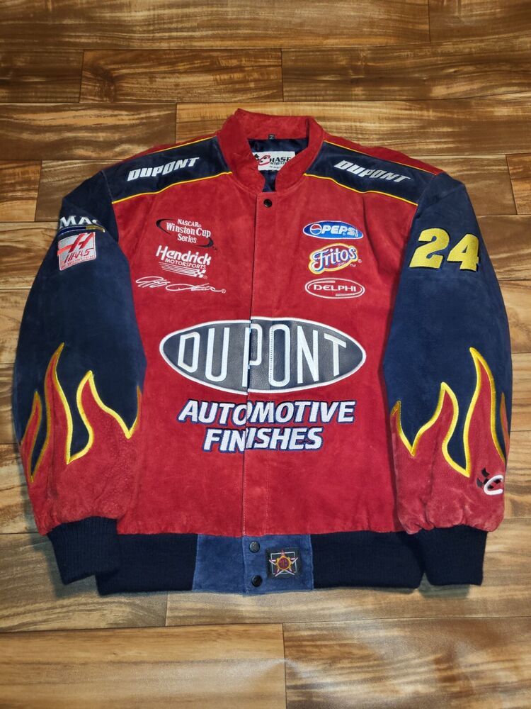 Vintage Rare Jeff Gordon Nascar Racing Dupont Flame 100% Leather Jacket ...