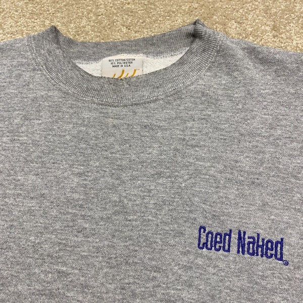Coed Naked Sweatshirt Men XL Gray Pullover Crewneck Vintage 90s Funny Gym USA