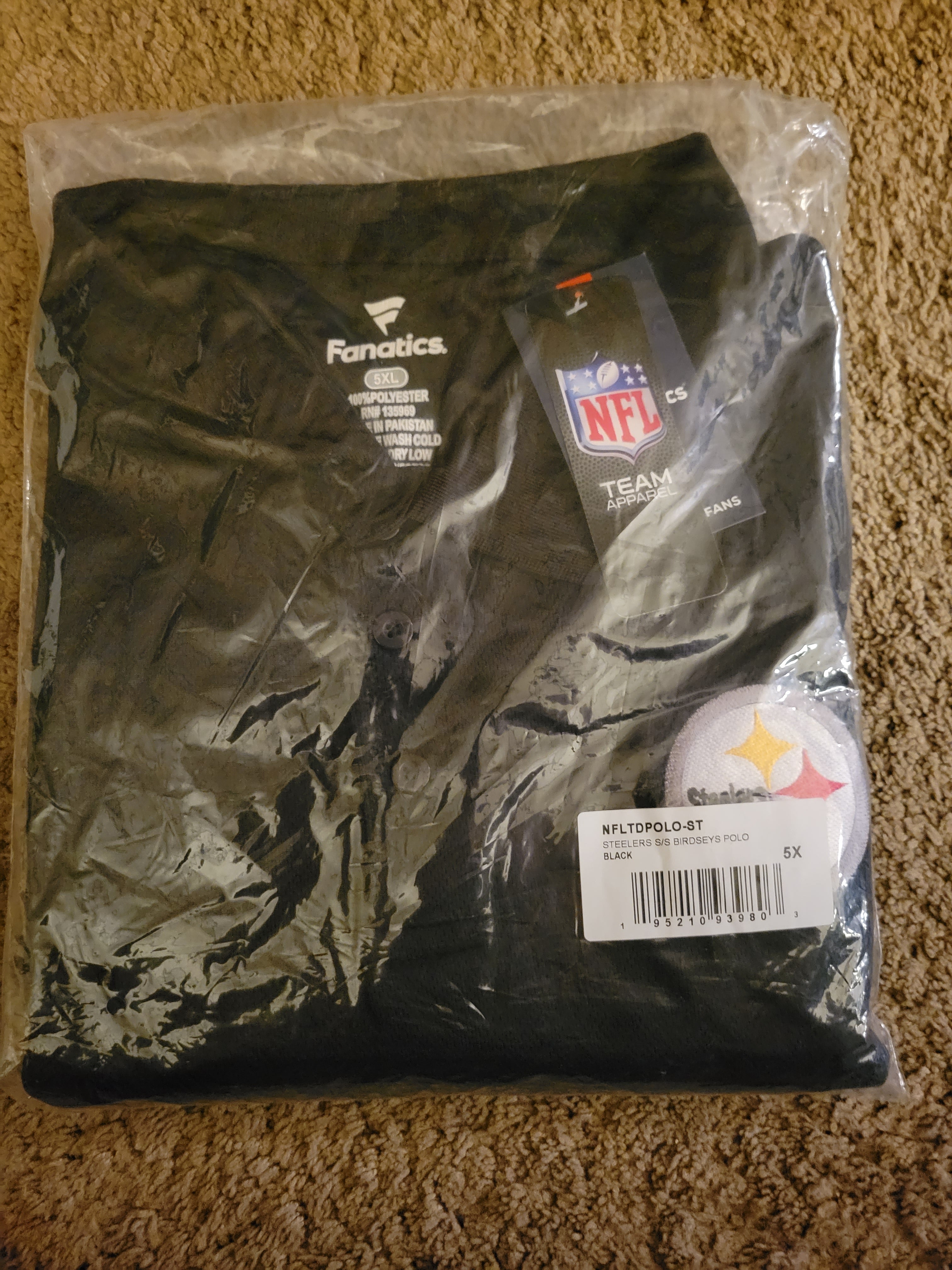 Fanatics Pittsburgh Steelers Black Polo Shirt, Tag Size 5XL