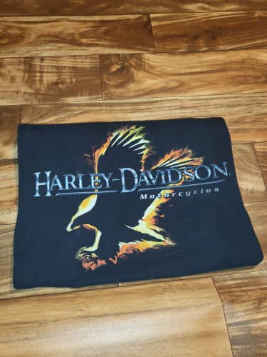 Vintage Harley Davidson Motorcycle Flaming Eagle Double Sided Black T Shirt XL
