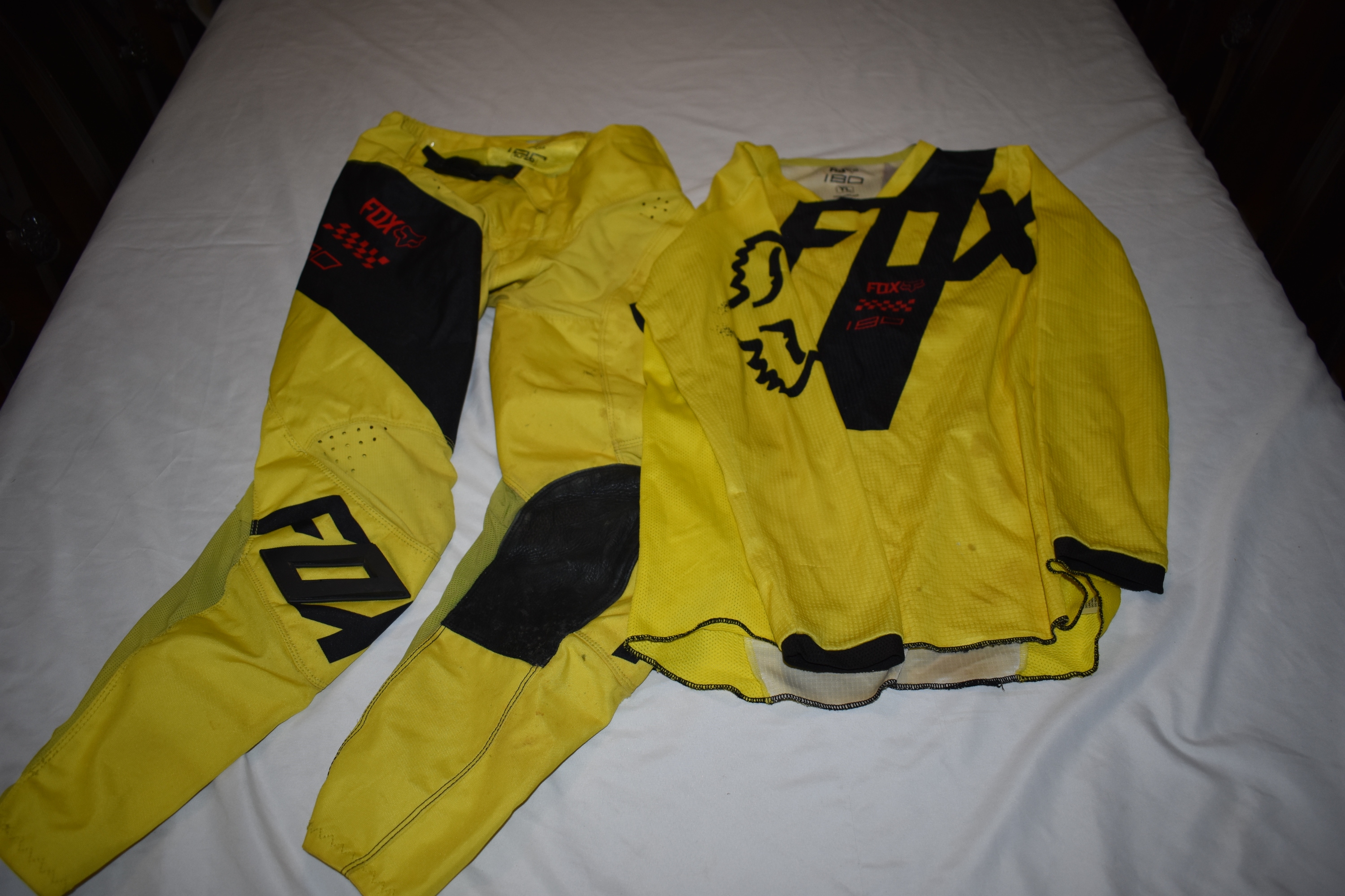 FOX180 Motocross Jersey/Pants Set, Black/Yellow, Youth Large, 10/26