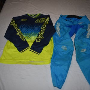 Troy Lee Designs Motocross Pant/Jersey Race Set, Blue/Yellow, Youth Medium