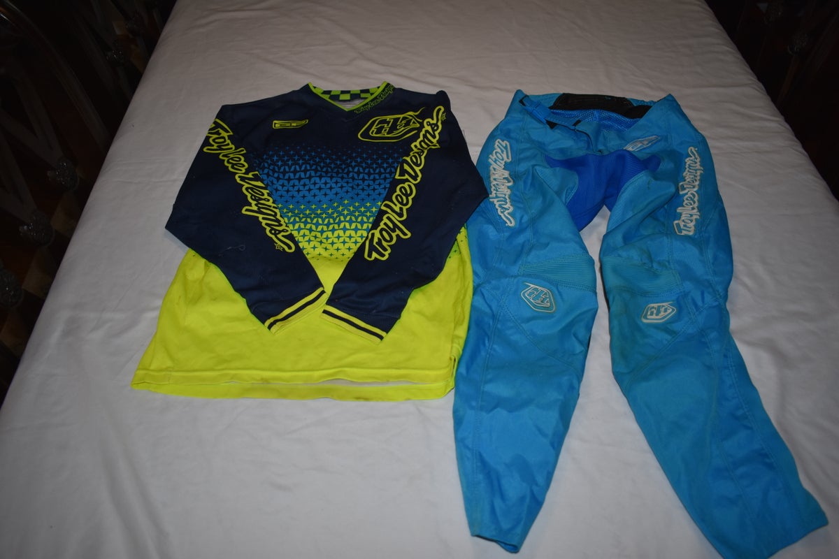 Troy Lee Designs Motocross Pant/Jersey Race Set, Blue/Yellow, Youth Medium
