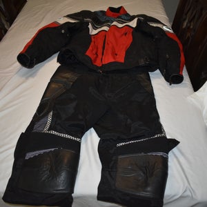 FIRSTGEAR Leather Riding Protection, Jacket w/Liner XL and Pants 36, Black/Red/White