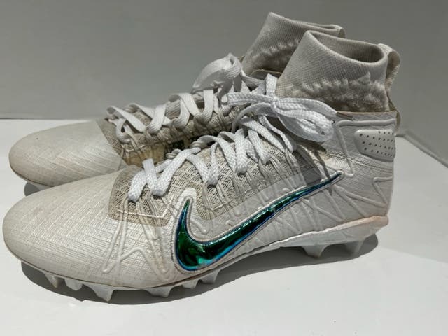 Nike High Top Alpha Huarache 7 Elite White Adult Used Unisex Size 9.5 (Women's 10.5) Molded Cleats