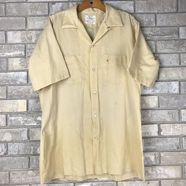 Vtg 50s 60s Arrow Shirt Loop Collar Decton Sanforized Camp USA Mens LARGE