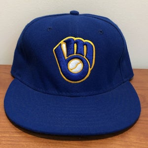 Milwaukee Brewers Hat Baseball Cap Fitted 7 Adult New Era MLB Vintage Retro Blue
