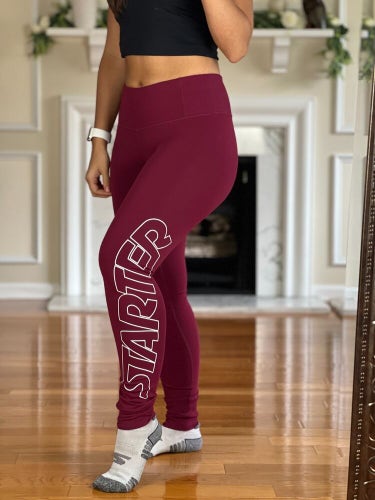 Starter Maroon 28" Ribbed Spell Out Cuff Logo Leggings Women's XS