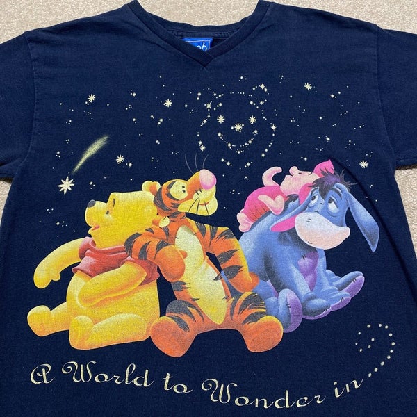 Pooh Bear T Shirt Men Small Adult Blue Walt Disney World Vintage 90s  Cartoon USA