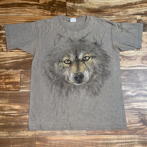 Vintage 90s Wolf Big Face Nature Wolves Animal T-Shirt USA Made Rare Size  Large