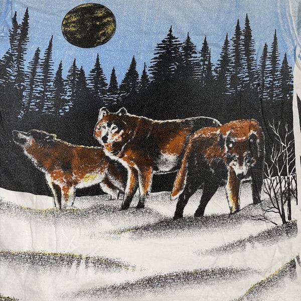 Vintage 90s Wolf Art T-Shirt All Over Print Single Stitch Size