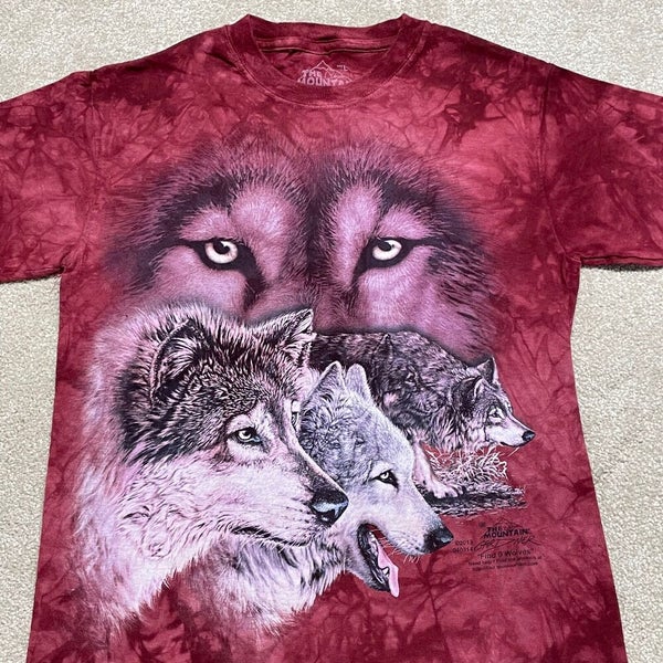 Wolves The Mountain T Shirt Boys Large Red Tie Dye Nature Museum Animals Wolf