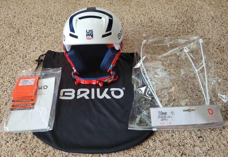 Briko US Ski Team Slalom Race Helmet 52. W/White Chin Guard NWOT Non-FIS