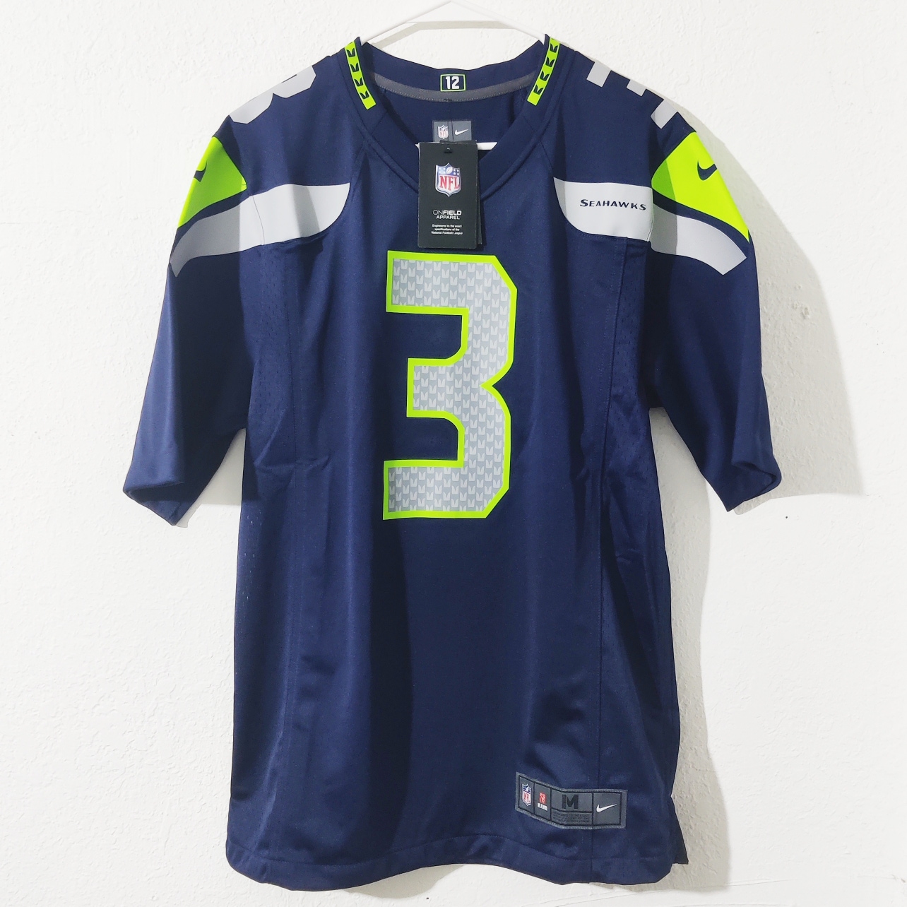 Nike Seattle Seahawks Russell Wilson Navy Blue Green Jersey Size M