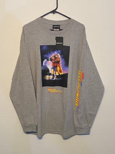 The Hundreds x Back To The Future Men's Size L Grey Graphic LS T Shirt New
