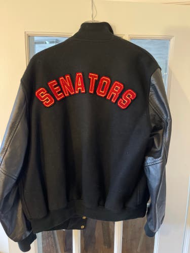 Black Leather College Winter Jacket, Made In Canada