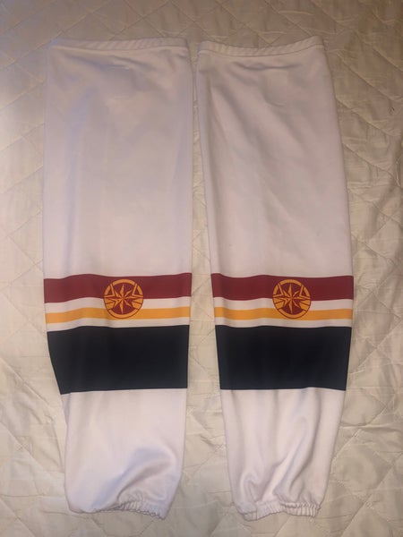 GAME WORN SIZE 32 ALLEN AMERICANS CAPTAIN MARVEL HOCKEY SOCKS