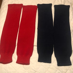 1 PAIR OF USED BLUE AND 1 PAIR OF USED RED ALLEN AMERICANS PRACTICE HOCKEY SOCKS