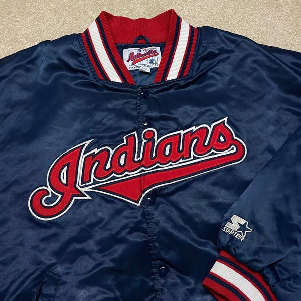 Cleveland Indians Jacket Men 2XL Blue Starter Satin MLB Baseball