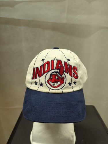 Vintage Cleveland Indians Chief Wahoo Starter White Pinstripe Snapback Hat MLB