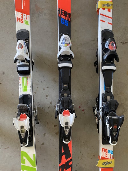 Used 2019 Rossi Race Skis - Hero FIS GS Pro Skis, Hero SG and Hero SL - all with bindings