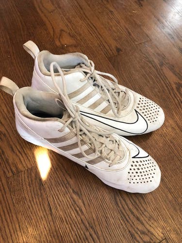 White Adult Used Men's Size 12 (Women's 13) Molded Cleats Nike Mid Top Alpha