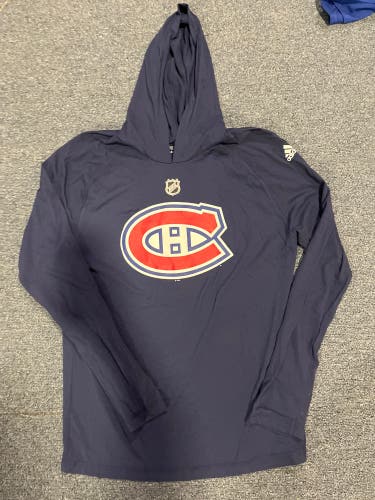 New Navy Adidas Montreal Canadians Hooded Long Sleeve Ultimate Tee Shirt Large, Medium And Small