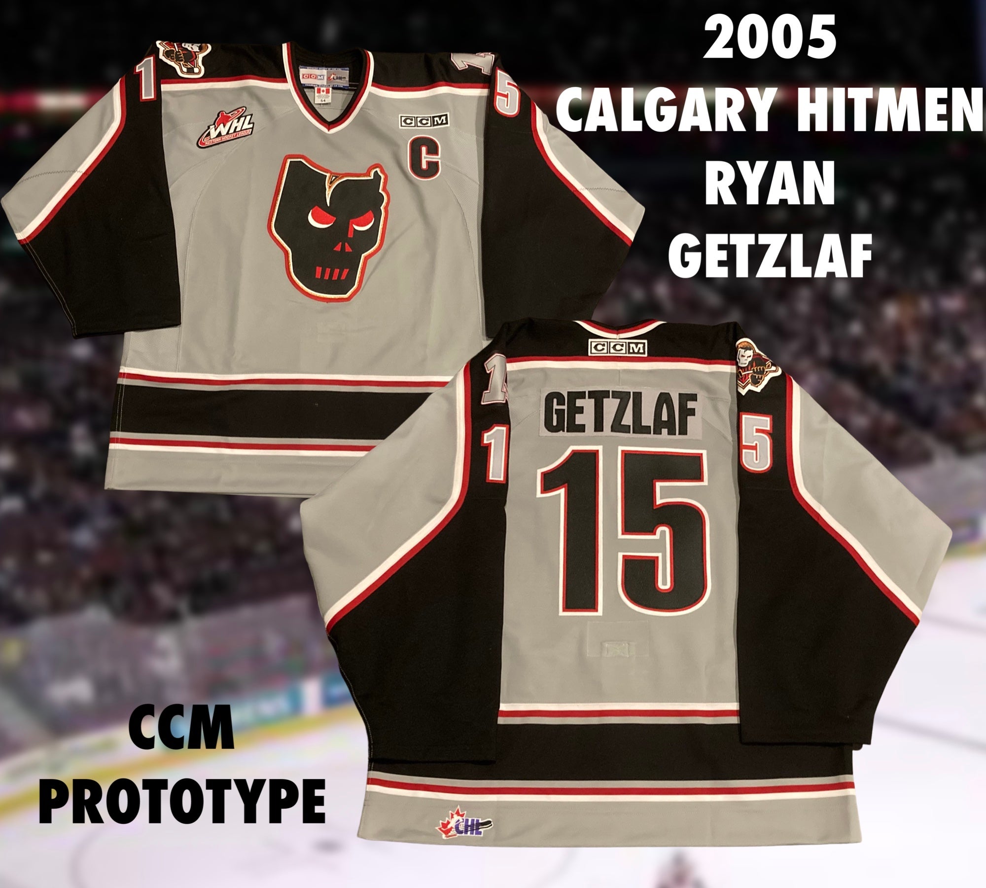Calgary Hitmen Replica Hockey Jersey Size Meduim Black, Gray and