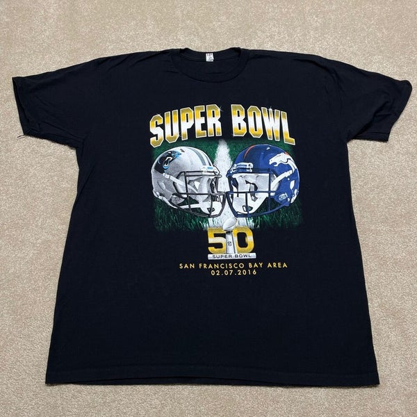 Super Bowl 50 T Shirt Men XL Adult Black NFL Football 2016 Broncos Panthers