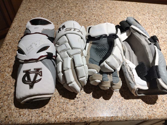 Used Player's STX Geo Cell III Lacrosse Gloves 13" and elbow pads
