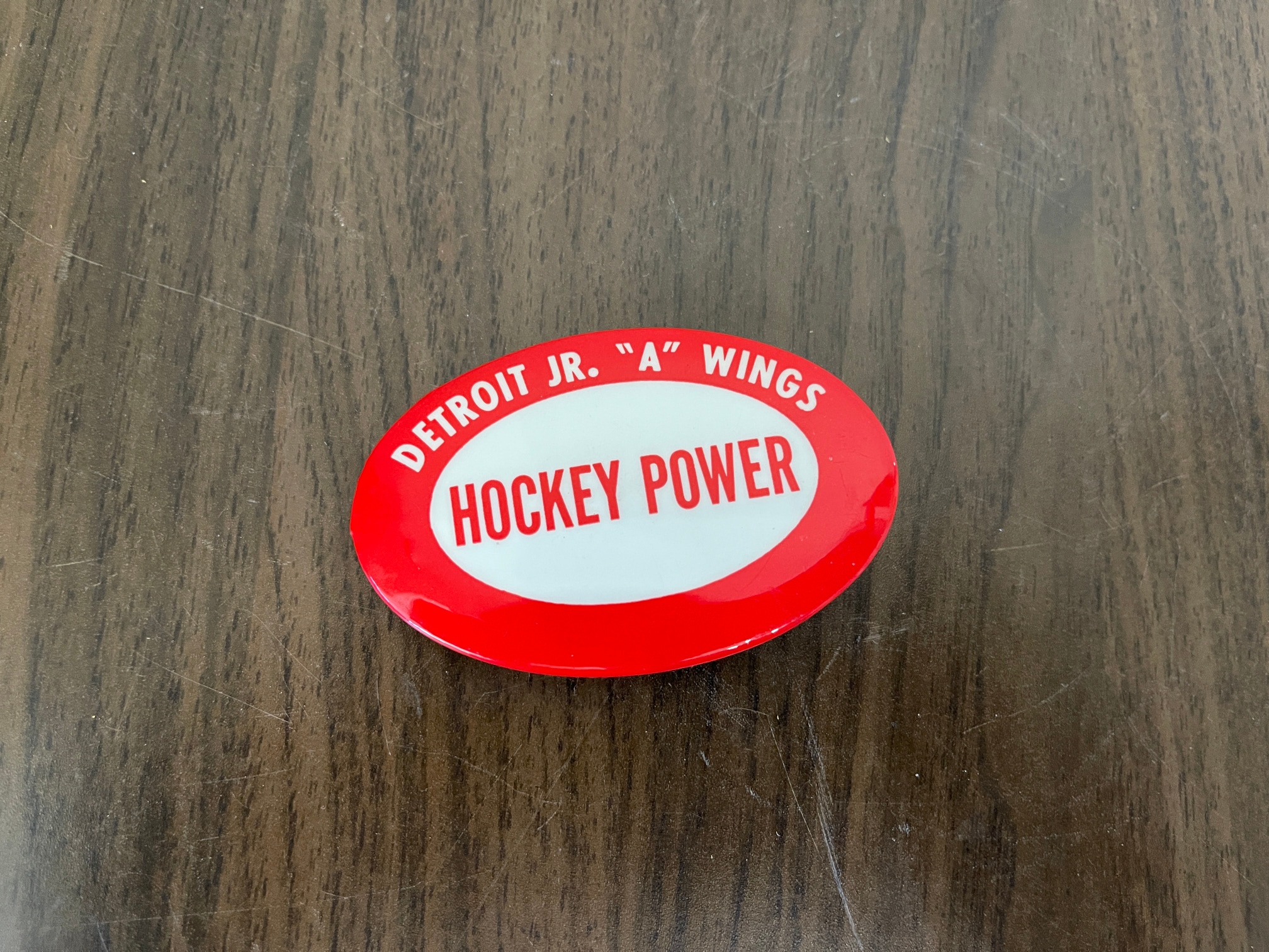 Detroit Jr. 'A' Wings SUPER VINTAGE 1970s HOCKEY POWER Junior Hockey Button Pin!