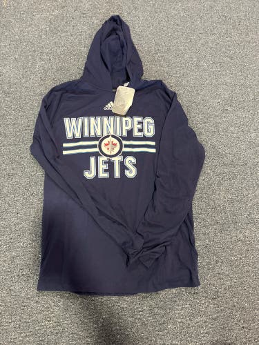New Blue Adidas Winnipeg Jets Hooded Ultimate Tee Medium