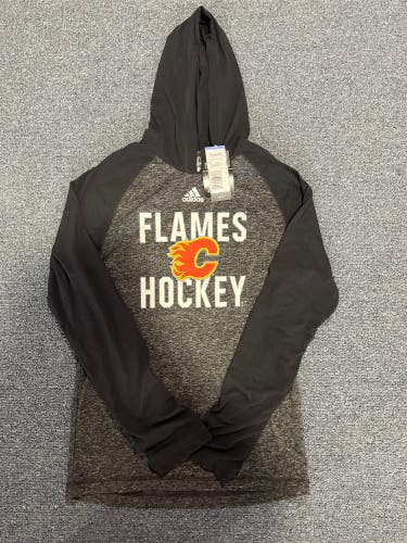 New Gray & Black Adidas Calgary Flames Hooded Ultimate Tee Small