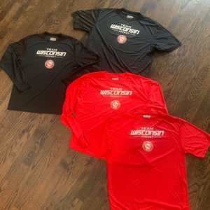 NEW - Team Wisconsin Performance Shirt. RED s/s or l/s avail. Black sold out.