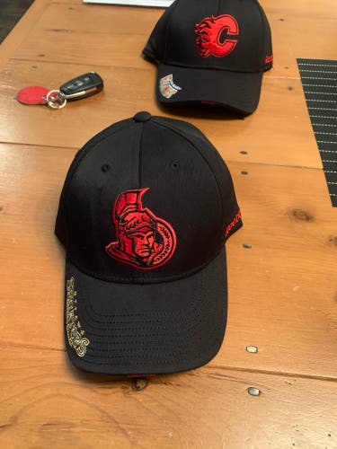 2 Hat bundle - N EW- Ottawa Senators AND Calgary Flames Flexfit Hat.  Reebok hockey