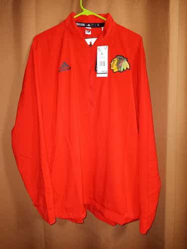 New Adidas Chicago Blackhawks LS 1/4 Zip Pullover Red