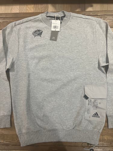 Adidas New Columbus Blue Jackets Pocket Pullover Sweatshirt Gray M New