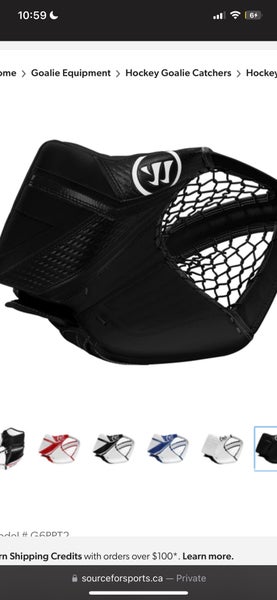 Warrior G6 PLUS goalie glove